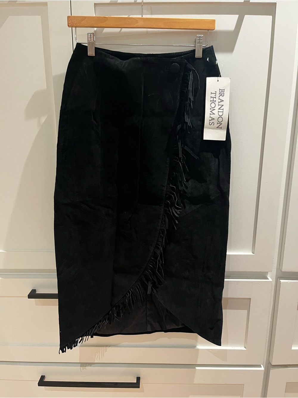 VTG Brandon Thomas Black Suede Fringe Skirt